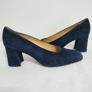 David Aaron Navy Suede Chhunky Heel Pump Size 10